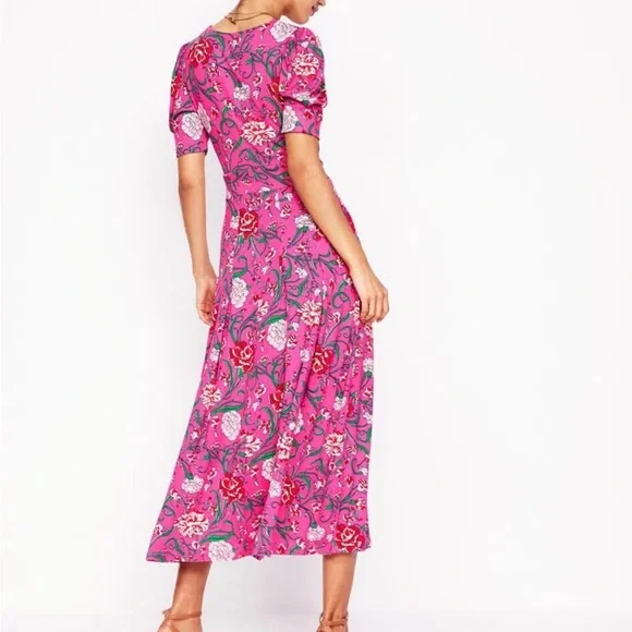 Boden Pink Floral Wrap Midi Dress size 10 - Picture 2 of 3